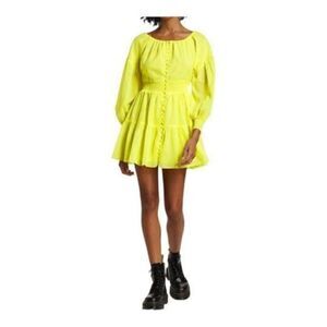 ALICE + Olivia Kiara Puff-Sleeve Minidress Size 4 NWT. Missing two buttons